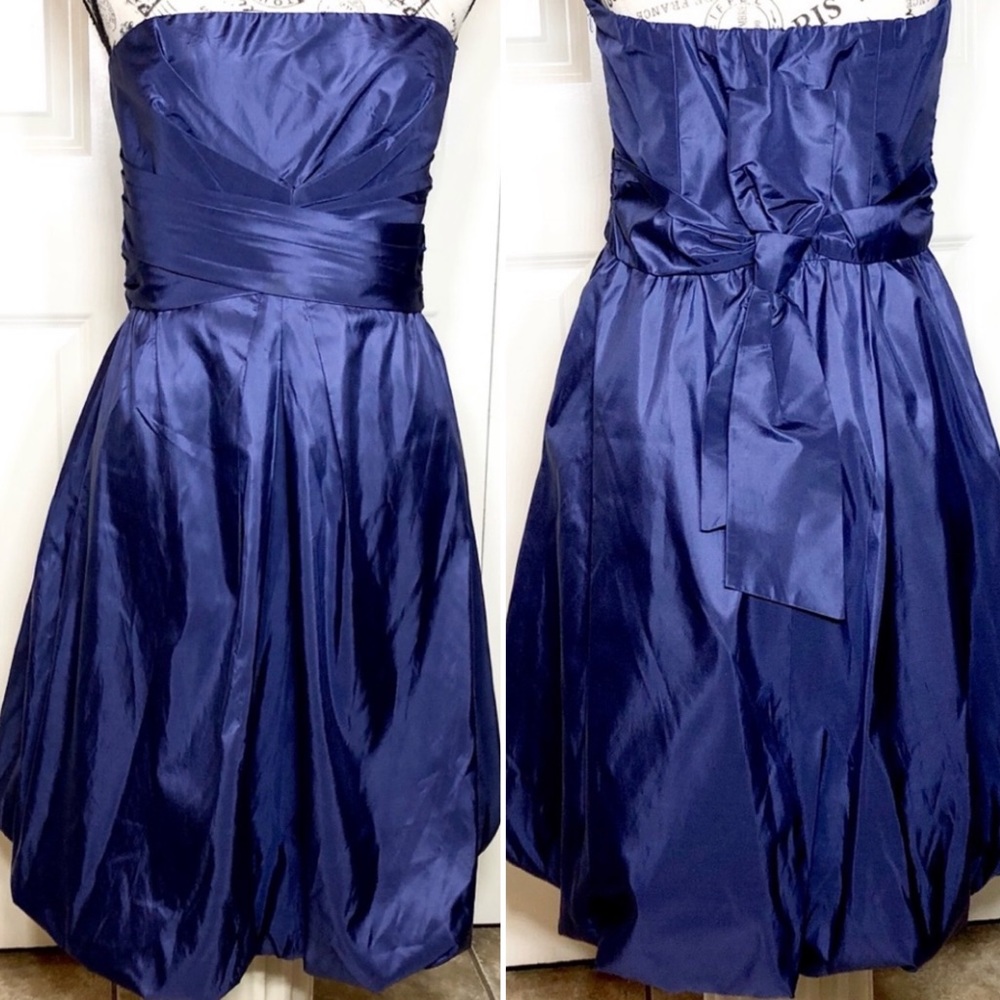 Donna Ricco Macy’s Missy’s 8 Navy Silk Strapless Fit & Flare Tie Bow Dress